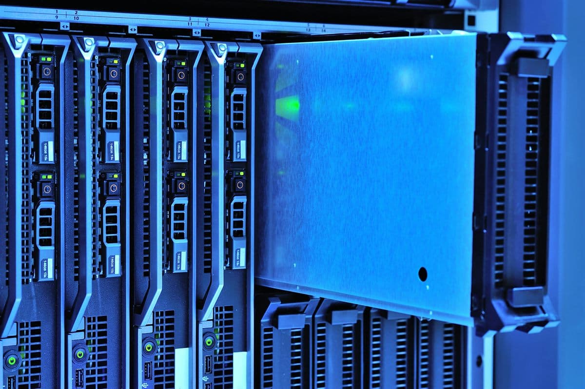 Blue server rack image illustrating claude searchbot robots.txt crawl management and infrastructure load