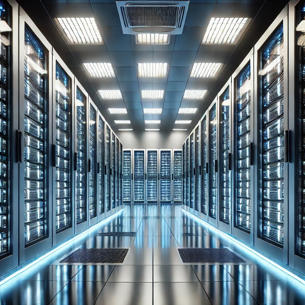 Modern data center used as a visual for large-scale AI Mode retrieval and ranking systems